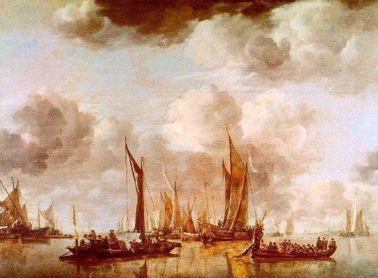 Jan van de Cappelle A Dutch Yacht and Many Small Vessels at Anchor oil painting image